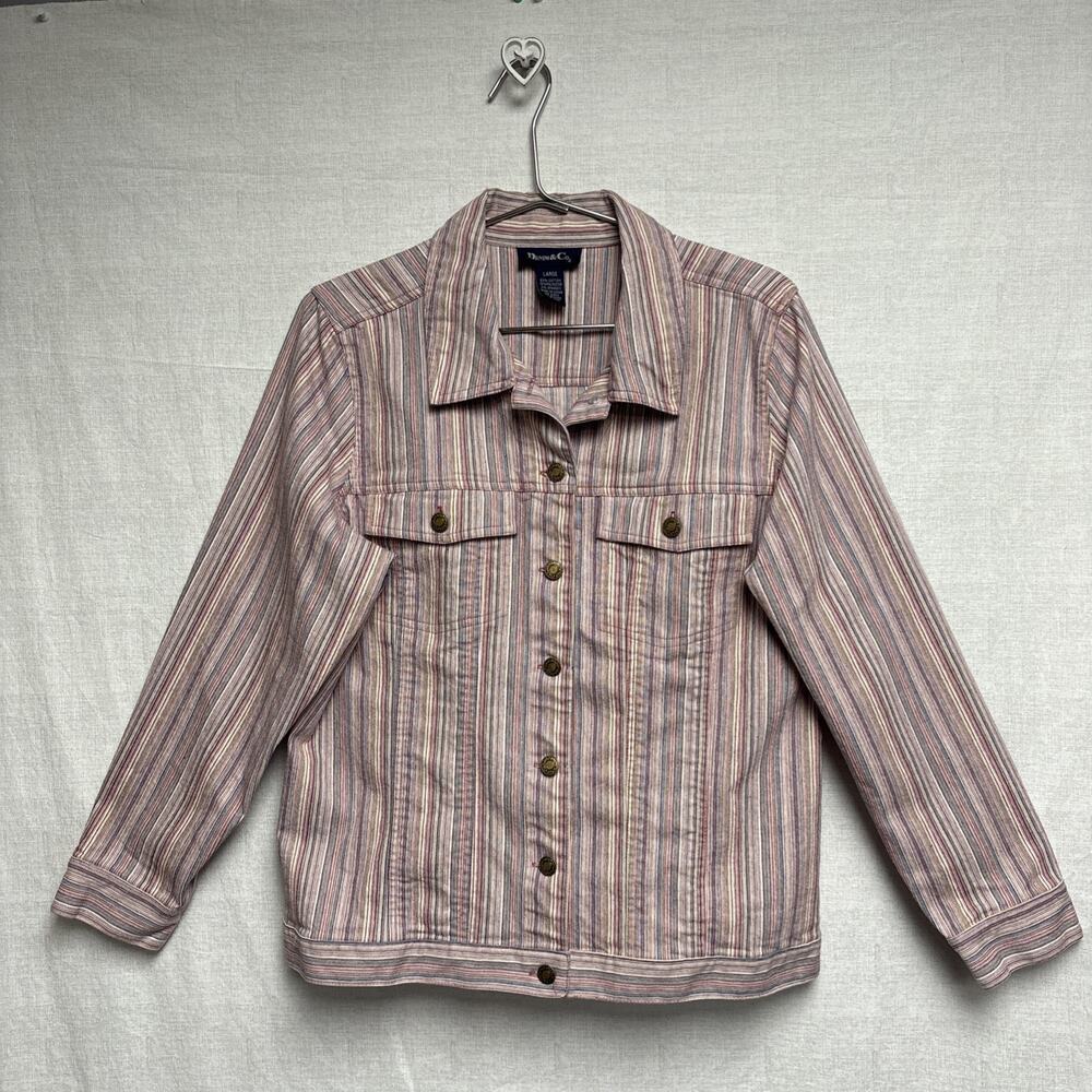 Denim & Co Denim Multicolor Striped Jacket Coat - Size L